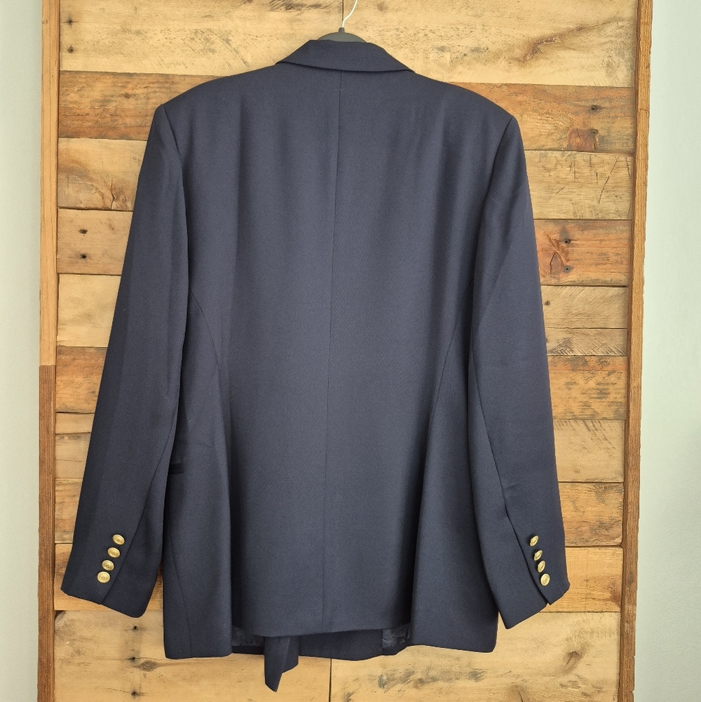 Halston Heritage Navy Blue Double Breasted Blazer Gold Crest Buttons Womens 14 - Picture 6 of 8